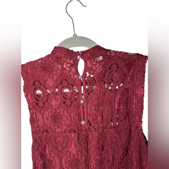 Hollister Burgundy Lace Sleeveless Mini Dress Mock Neck Keyhole Back Size 0 - Picture 6 of 10